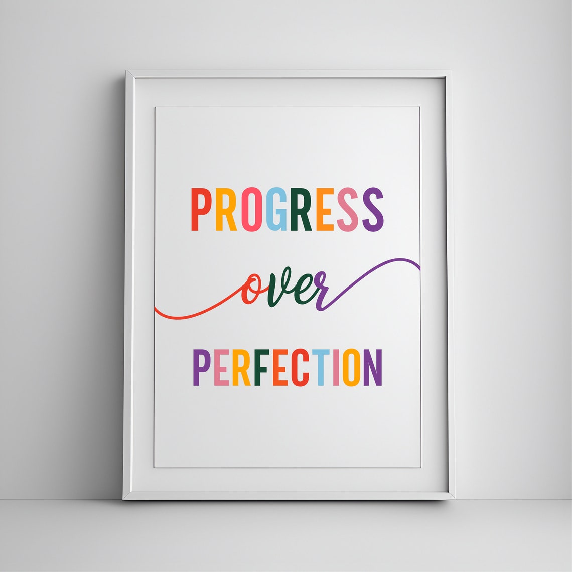 Progress Over Perfection Colorful Quote Poster Playroom Decor Art