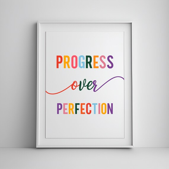 Progress Over Perfection Colorful Quote Poster Playroom Decor Art