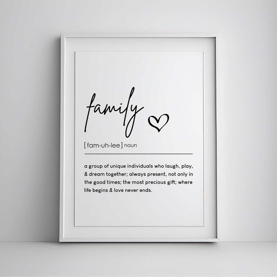 Family Definition Heartfelt Home Minimalist Script Quote Poster