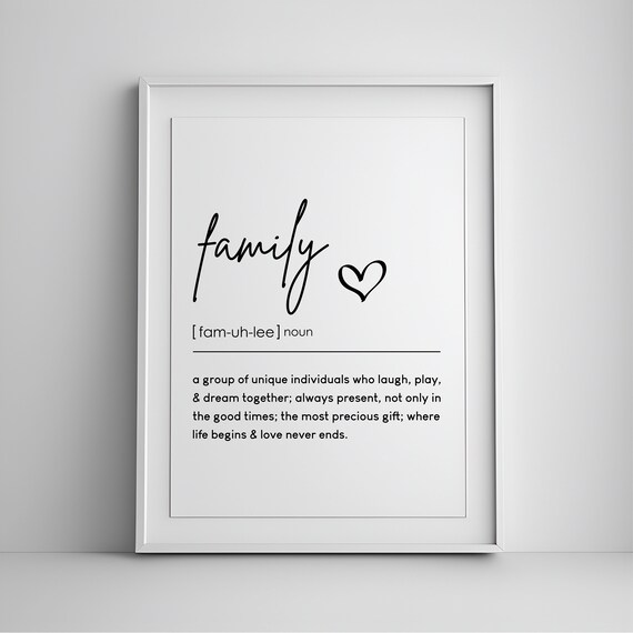 Family Definition Heartfelt Home Minimalist Script Quote Poster