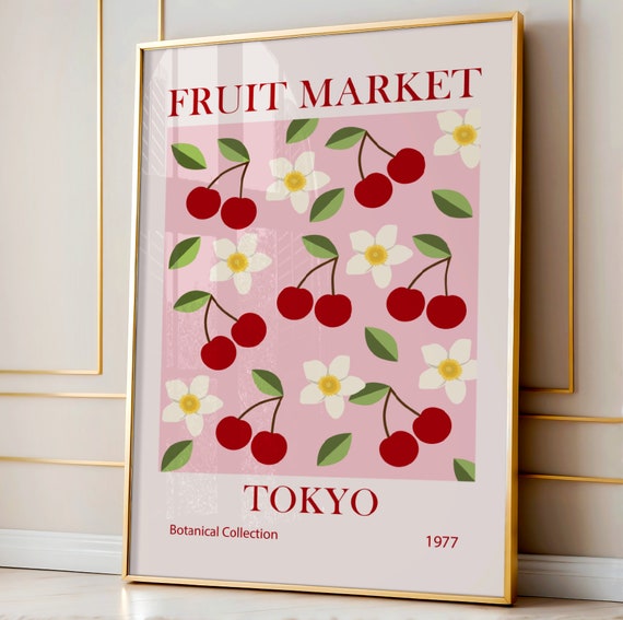 Fruit Market Cherry Print Wall Decor Retro Art Kitchen Colorful Prints