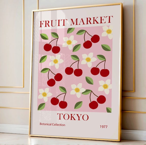 Fruit Market Tokyo 1977 Cherry Blossom Botanical Collection Vintage Art Print