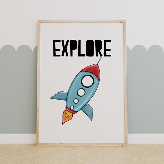 Explore Rocket Wall Art Space Poster For Boys Room Kids Nursery Decor Instant Playroom Prints