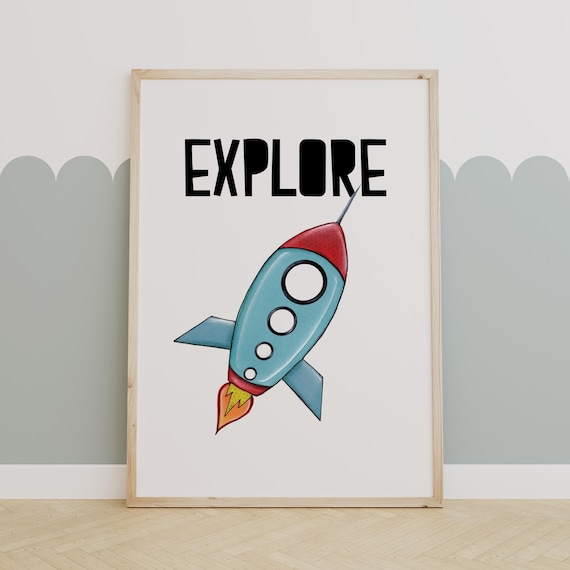 Explore Typography With Retro Rocket Kids Room Nursery Poster
