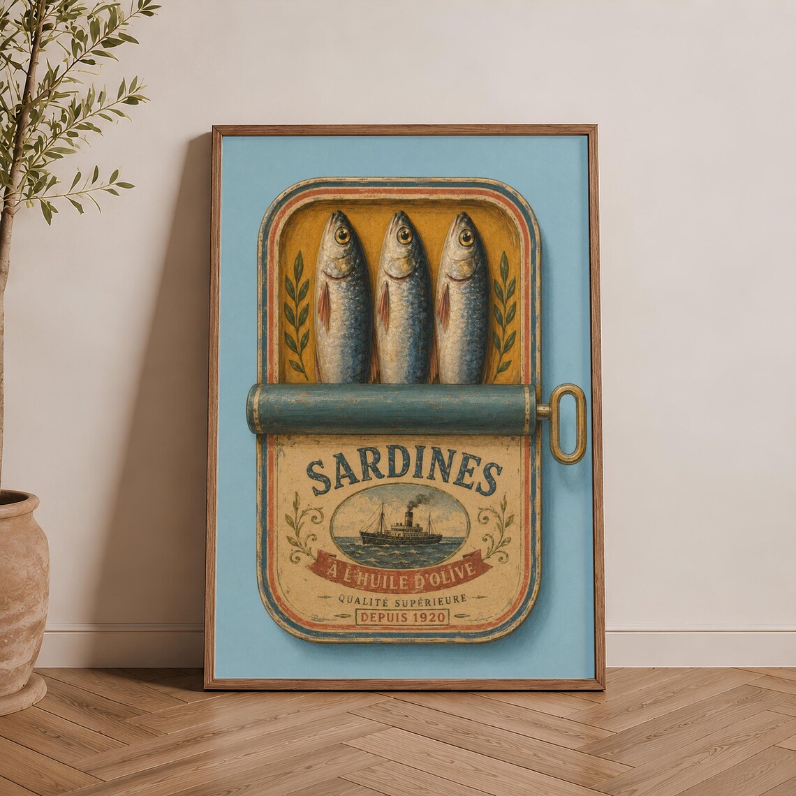 Vintage Sardines Tin Art Print, Coastal Kitchen Decor