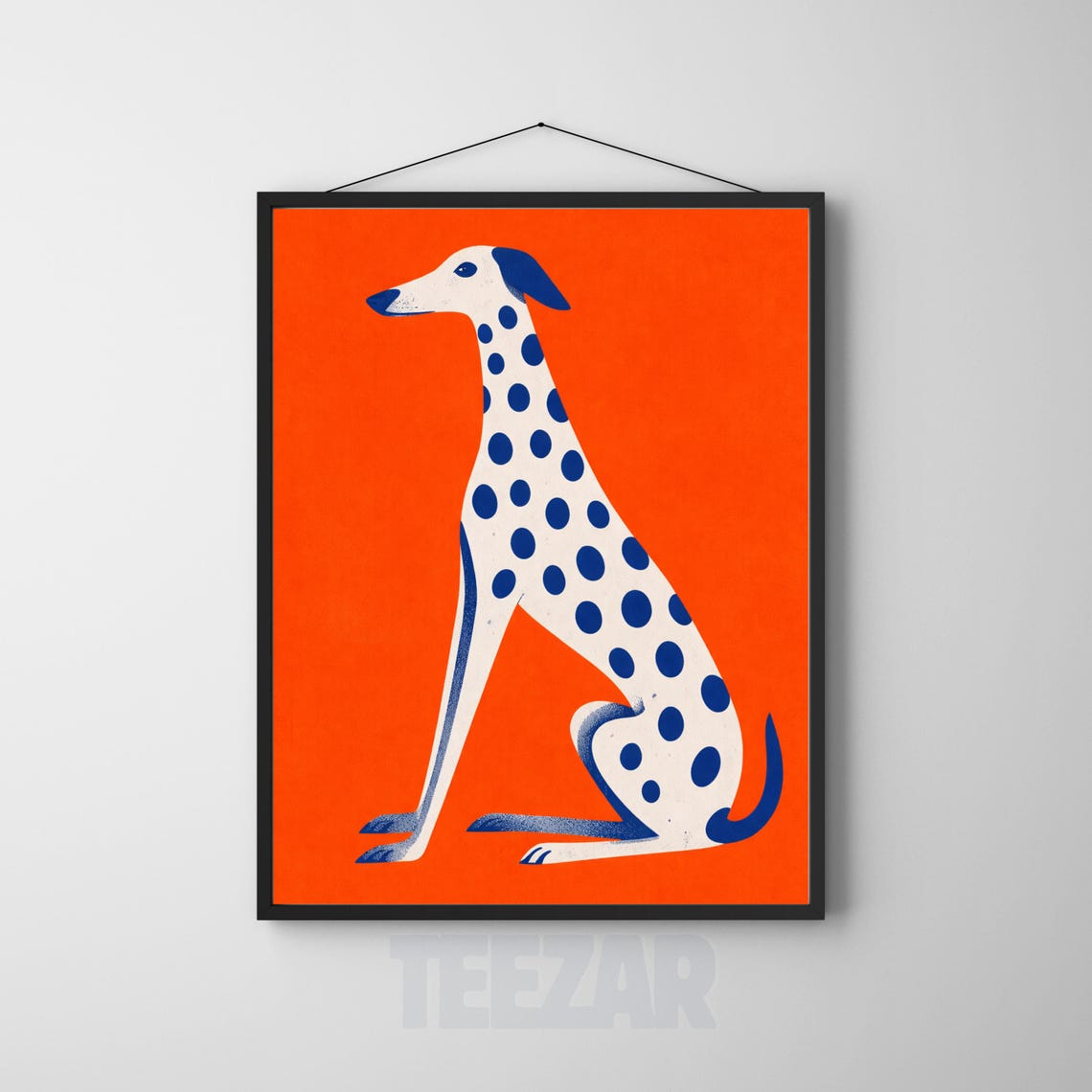 Spotted Greyhound Poster Orange Background Whimsical Dog Portrait Art
