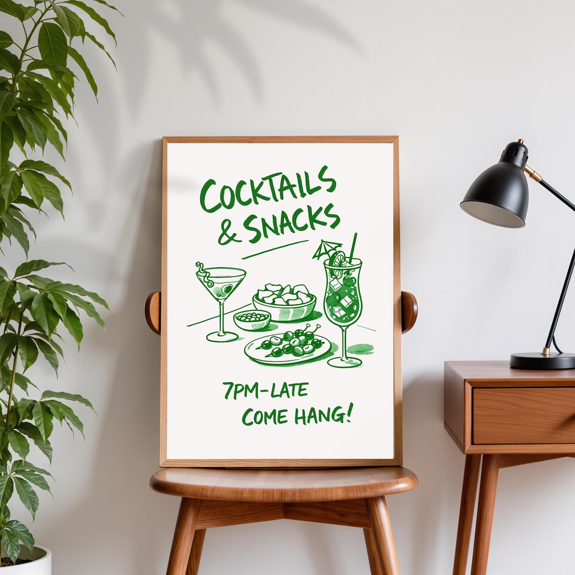 Retro Cocktails Snacks Minimalist Bar Cart Poster