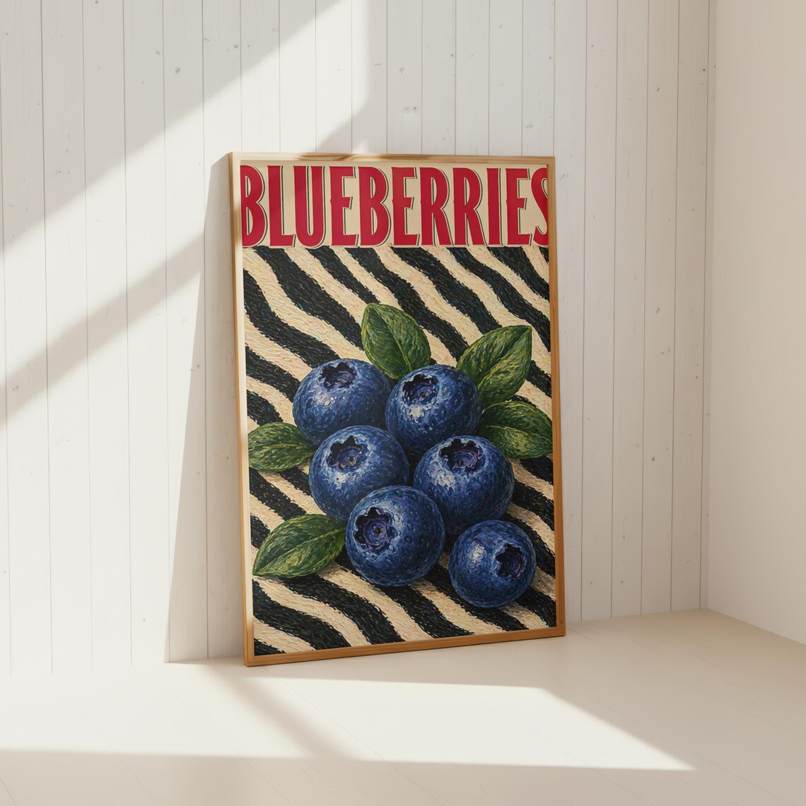 Blueberries Zebra Poster, Vintage Fruit Art Print