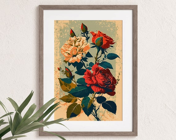 Vibrant Rose Wildflower Print Girl Nursery Wall Art Flowers Wall Hanging Farmhouse Decor Bedroom Wall Decor Rustic Wild Roses