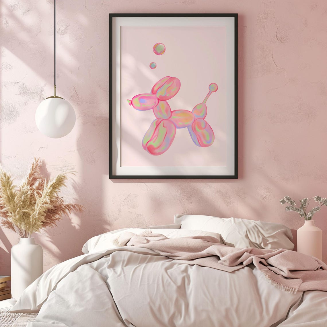 Pink Watercolor Balloon Animal Dog Poster with Iridescent Pastel Shine - Image 3