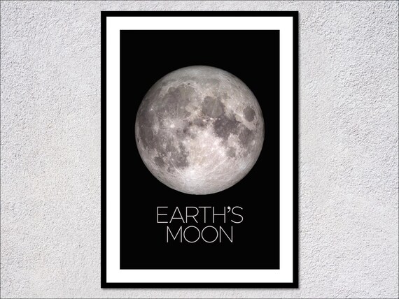 Earth's Moon Minimalist Space Art Poster Black Lunar Surface Crater Detail