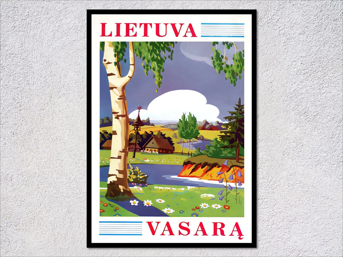 Vintage Lithuania Summer Travel Poster, Baltic Print