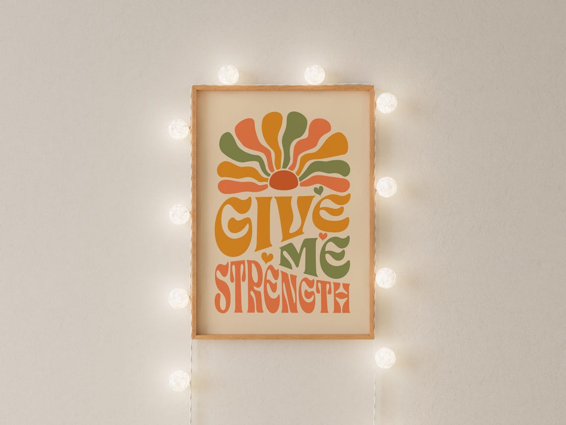 Give Me Strength Retro Boho Typography Sunburst Affirmation Poster - Image 3