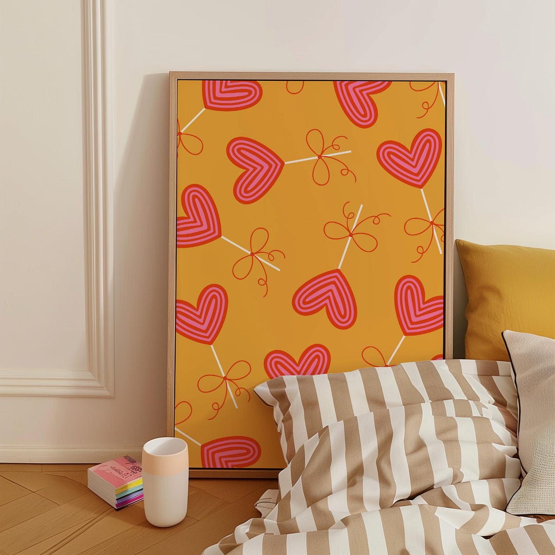 Pink Heart Lollipop Pattern Playful Orange Valentines Poster - Image 2