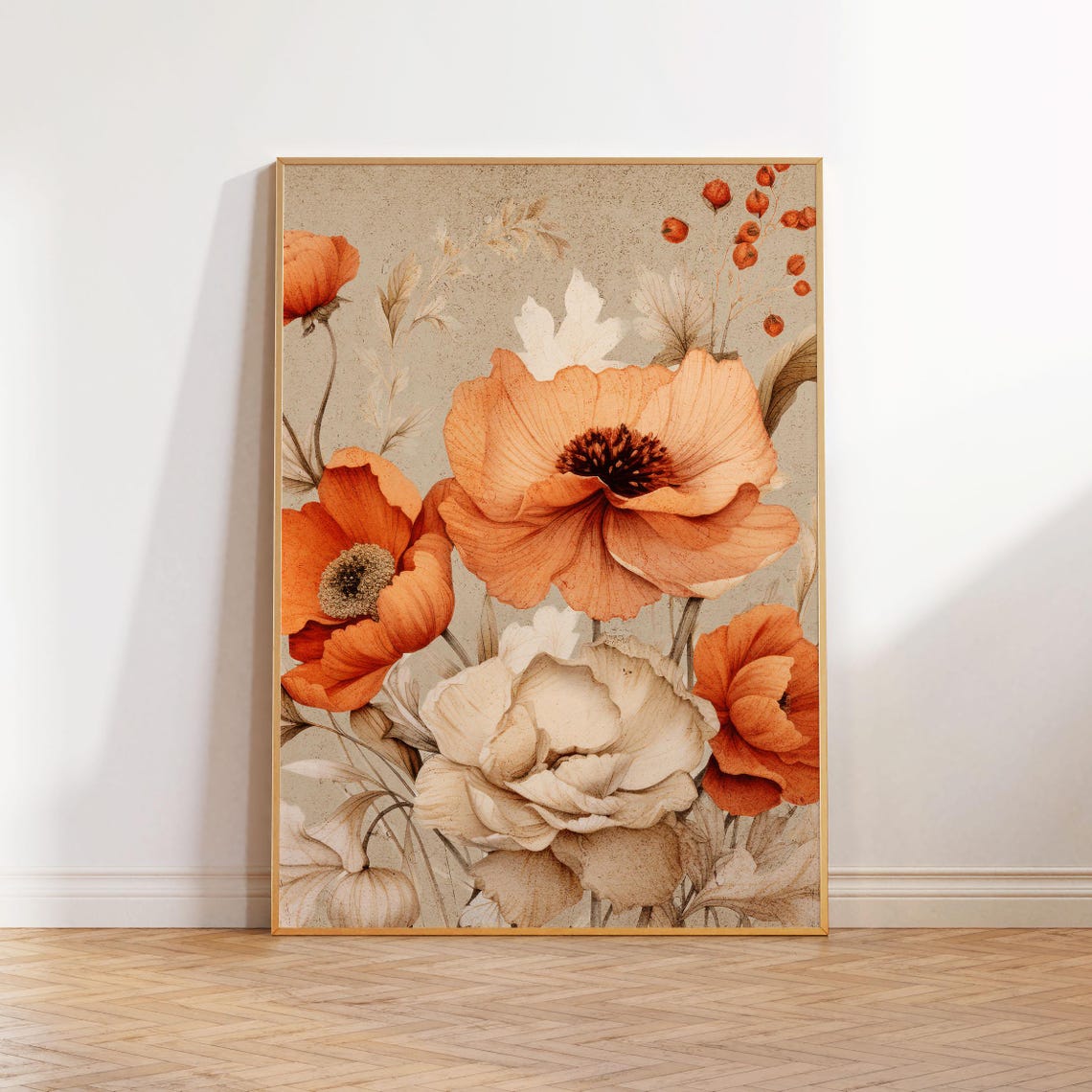 Terracotta Poppies Vintage Botanical Fall Floral Garden Poster - Image 2