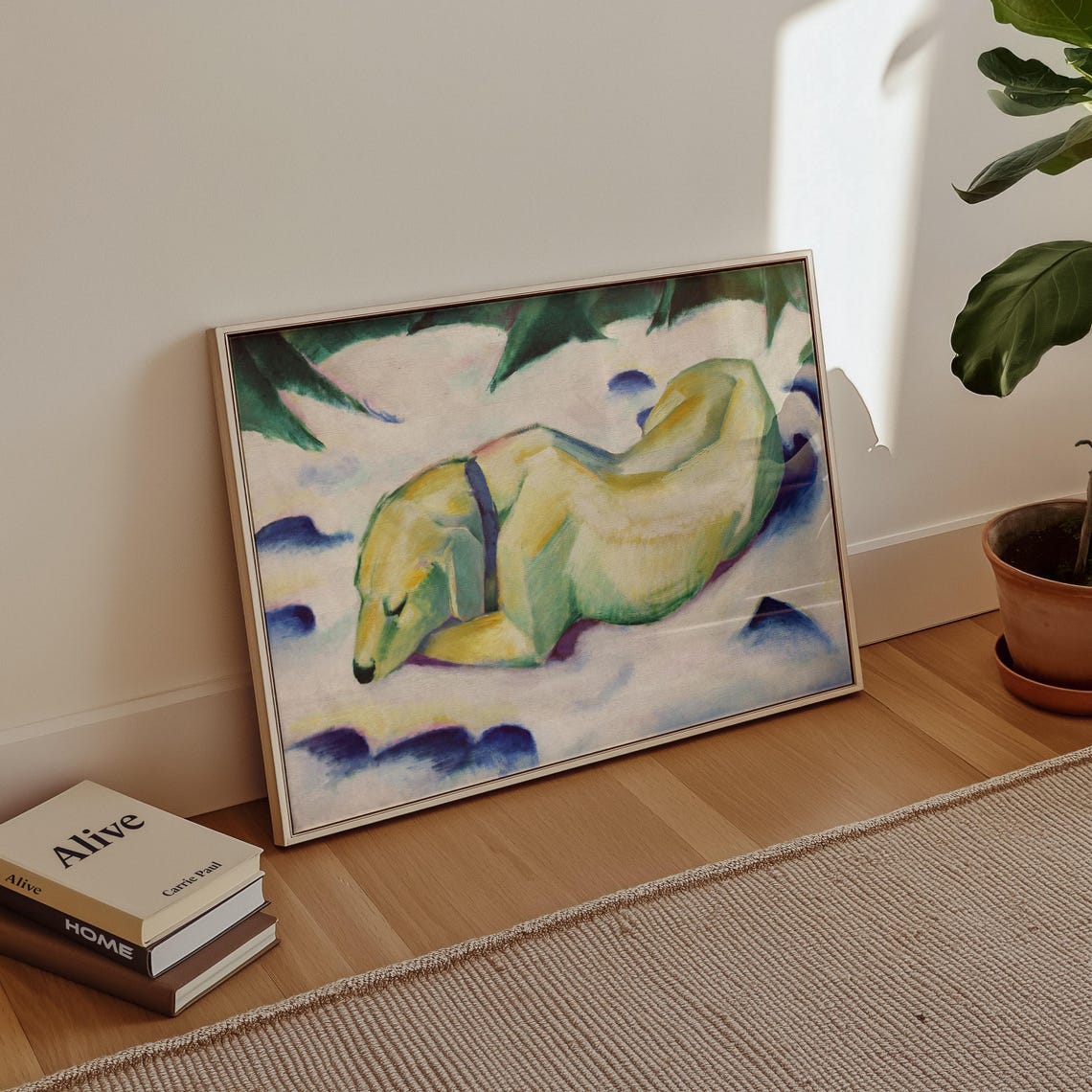 Franz Marc Style Sleeping Dog In Blue Snow Expressionist Art Print - Image 4