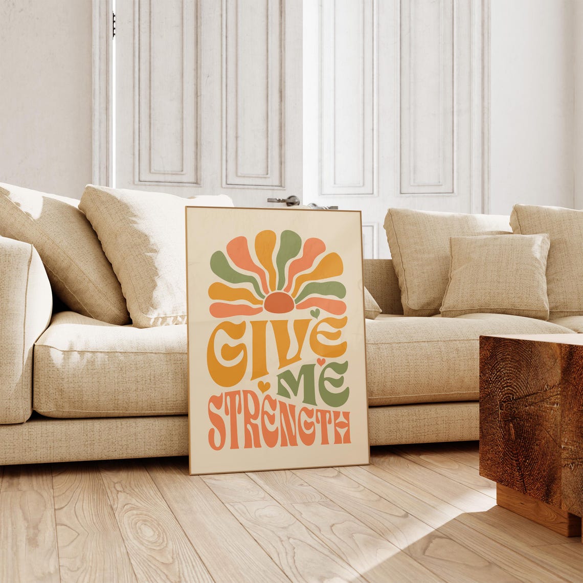 Give Me Strength Retro Boho Typography Sunburst Affirmation Poster - Image 2