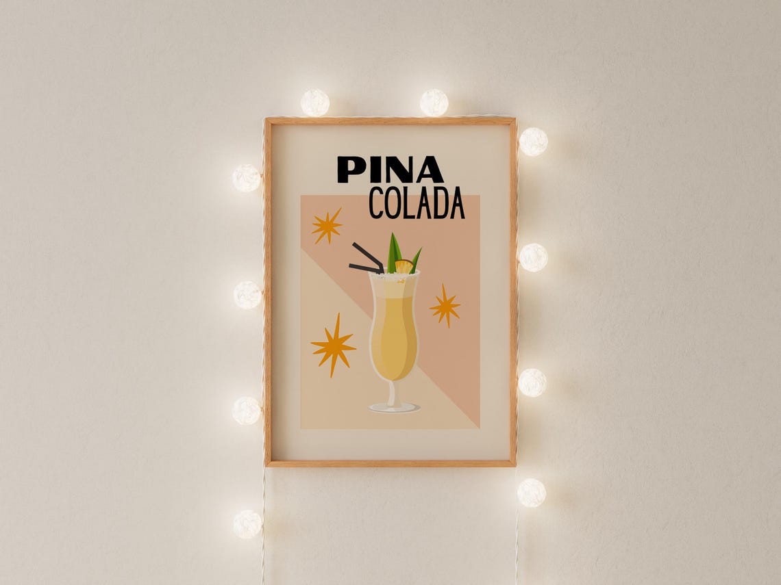 Pina Colada Retro Cocktail Illustration Tropical Bar Cart Poster - Image 3