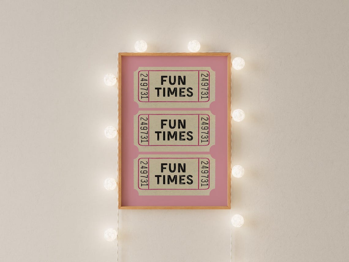 Fun Times Vintage Ticket Stub Trio Blush Pink Party Wall Poster - Image 3
