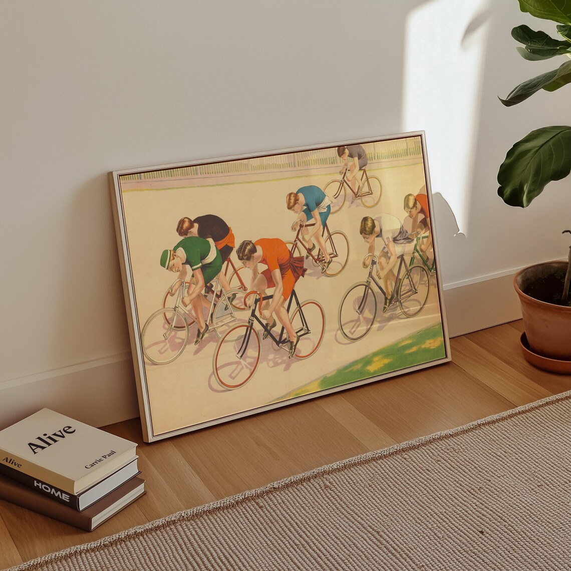 Vintage Velodrome Bicycle Race Seven Cyclists Antique Sports Poster - Image 4
