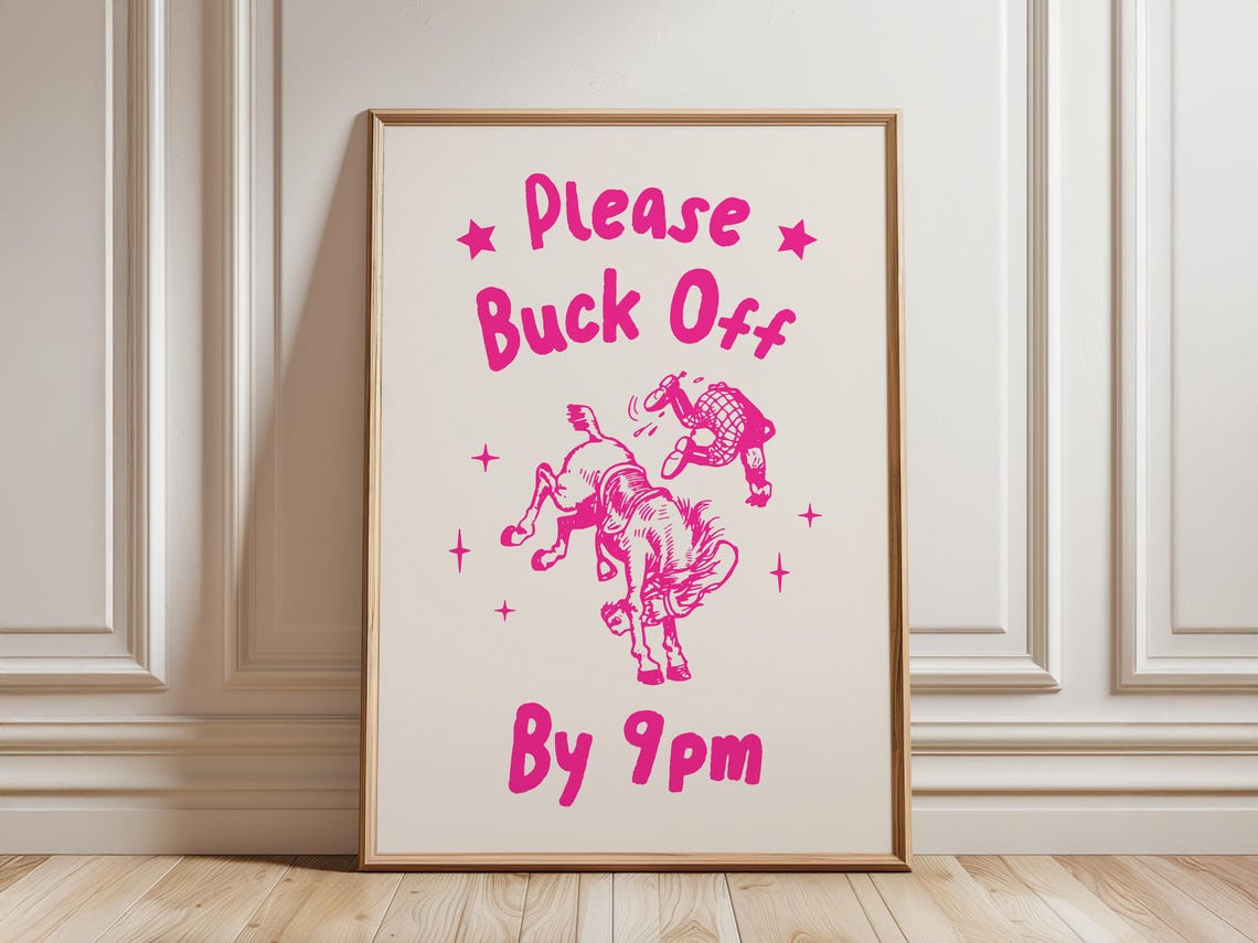 Please Buck Off By 9pm Pink Bucking Bronco Western Funny Poster - Image 3