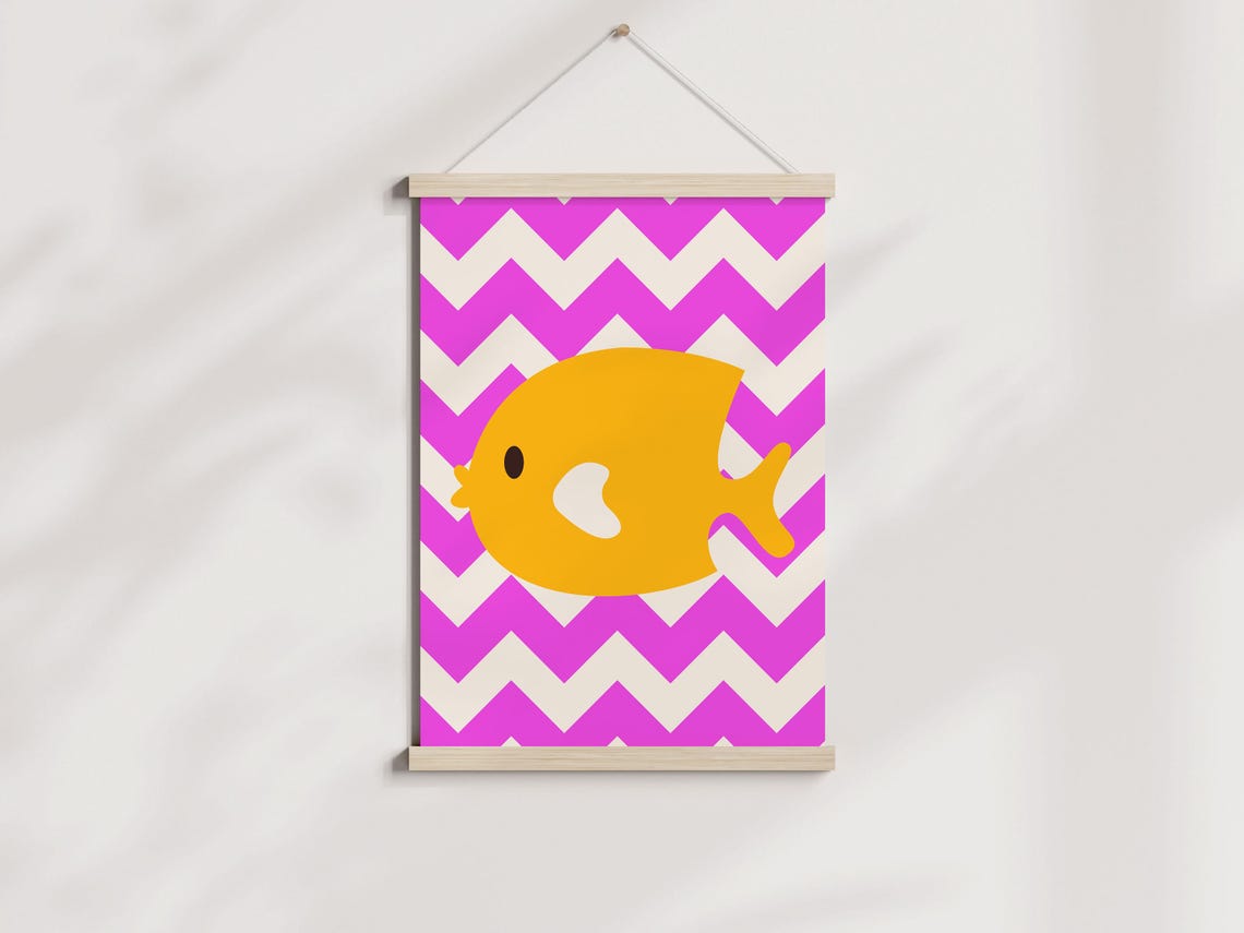 Cute Goldfish Pink Chevron Pattern Kids Bathroom Nursery Poster - Image 3