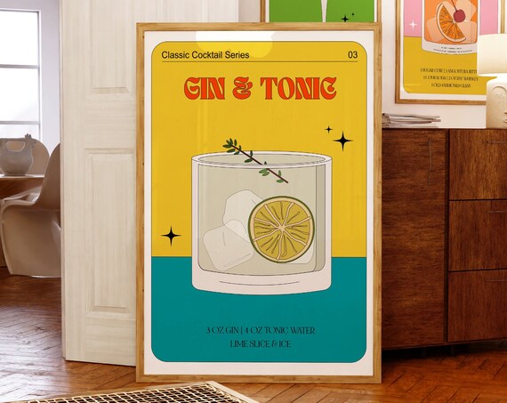 Gin And Tonic Classic Cocktail Series Recipe Bar Cart Poster