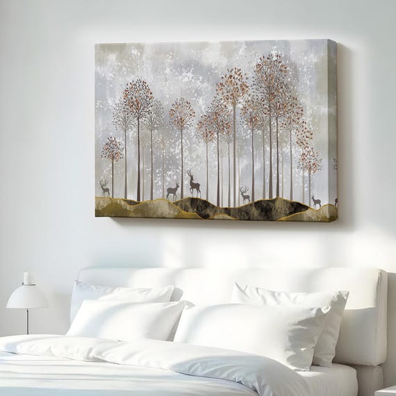 Deers In The Forest Decorative Wall Art Nature Canvas Decor Print