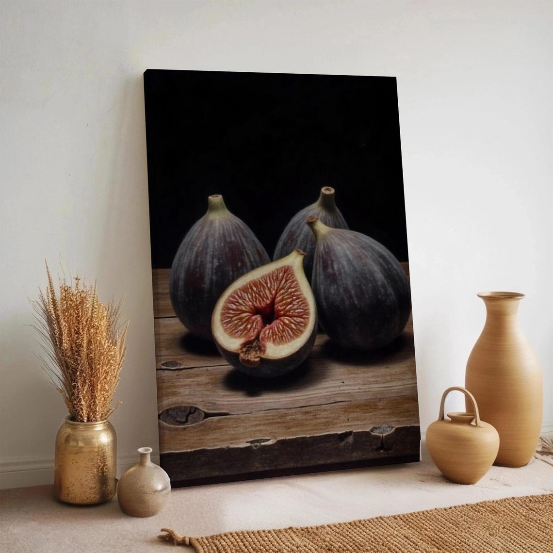 Dark Figs Still Life Rustic Fruit Painting Moody Kitchen Wall Art