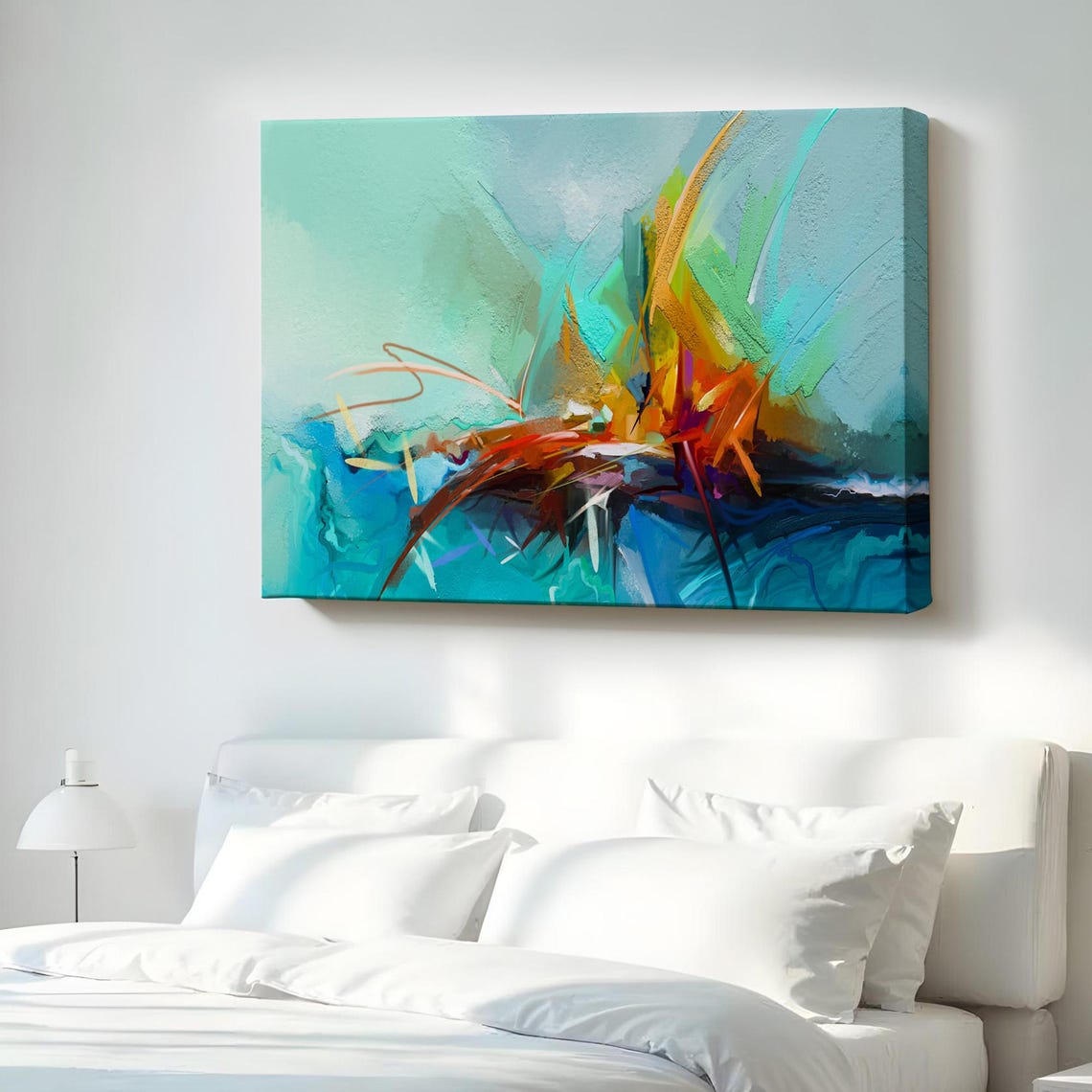 Abstract Teal and Orange Color Burst Painting Poster Modern Art