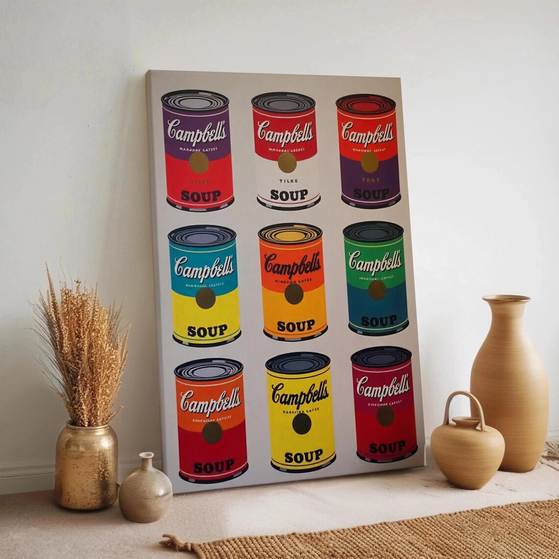 Campbell's Soup Cans Pop Art Poster Warhol Inspired Colorful Kitchen Decor