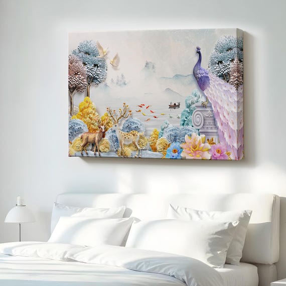 Animals In The Forest Decorative Canvas Wall Art Large Surreal Modern Decor Print