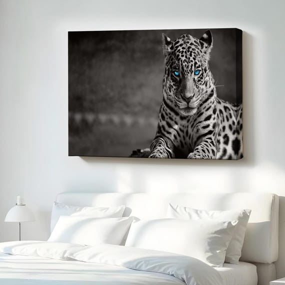 Blueeyed Leopard Decorative Canvas Painting Large Wall Art Framed Housewarming Gifts Animal Modern