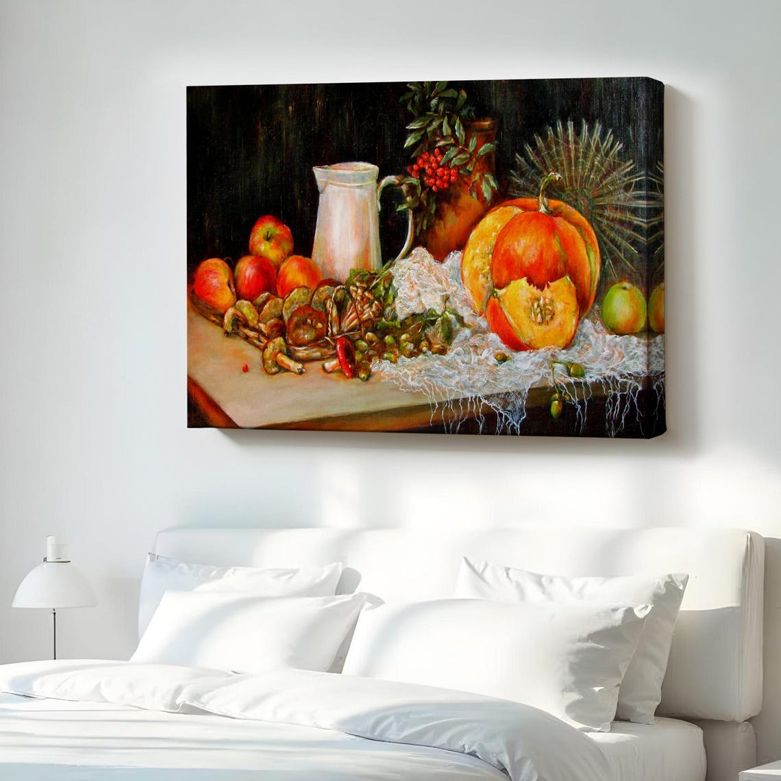 Fruit Still Life Oil Painting Pumpkin Apples Classic Kitchen Poster