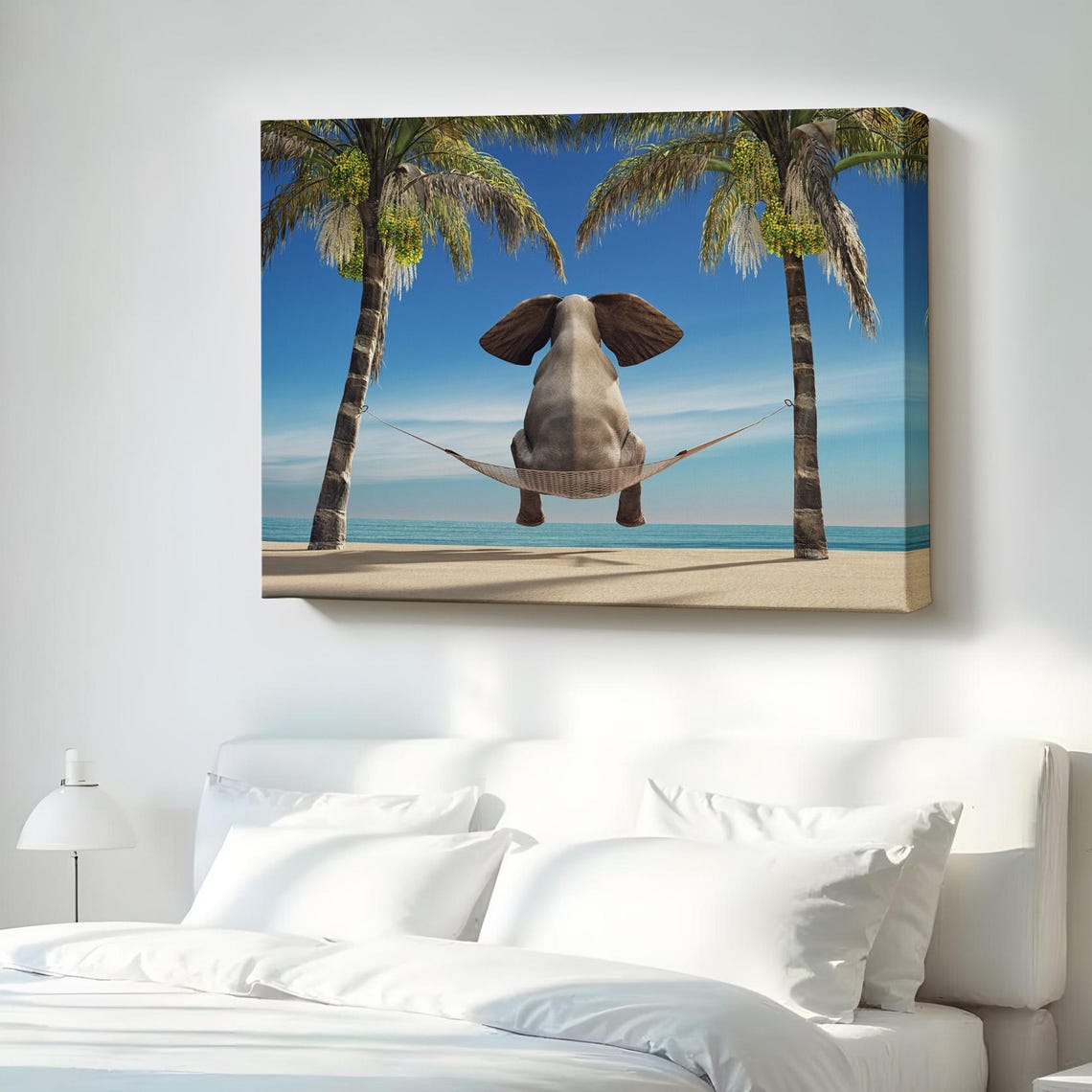Elephant Relaxing in Hammock Beach Palm Trees Funny Animal Poster