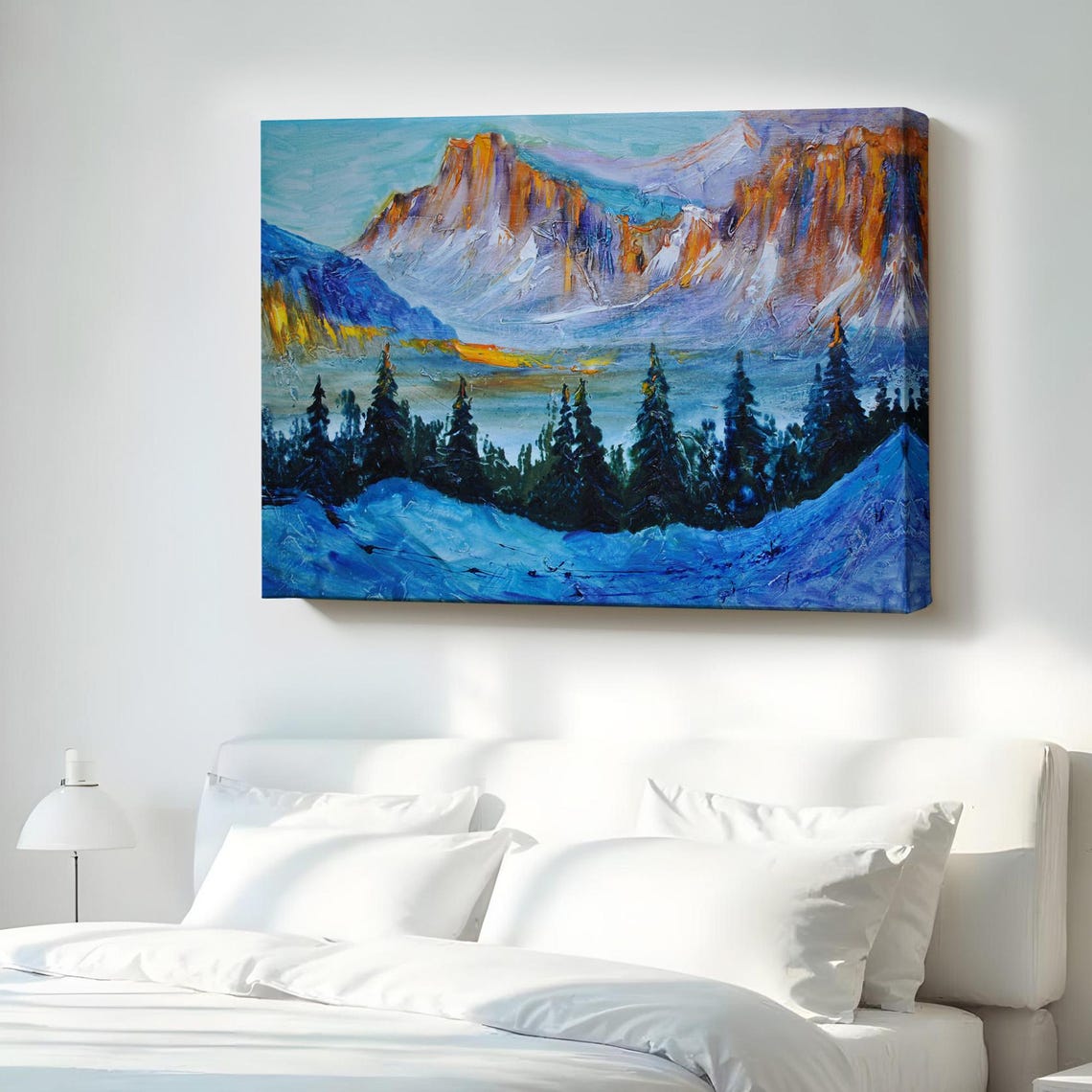 Snowy Mountain Peaks And Pine Forest Winter Landscape Poster