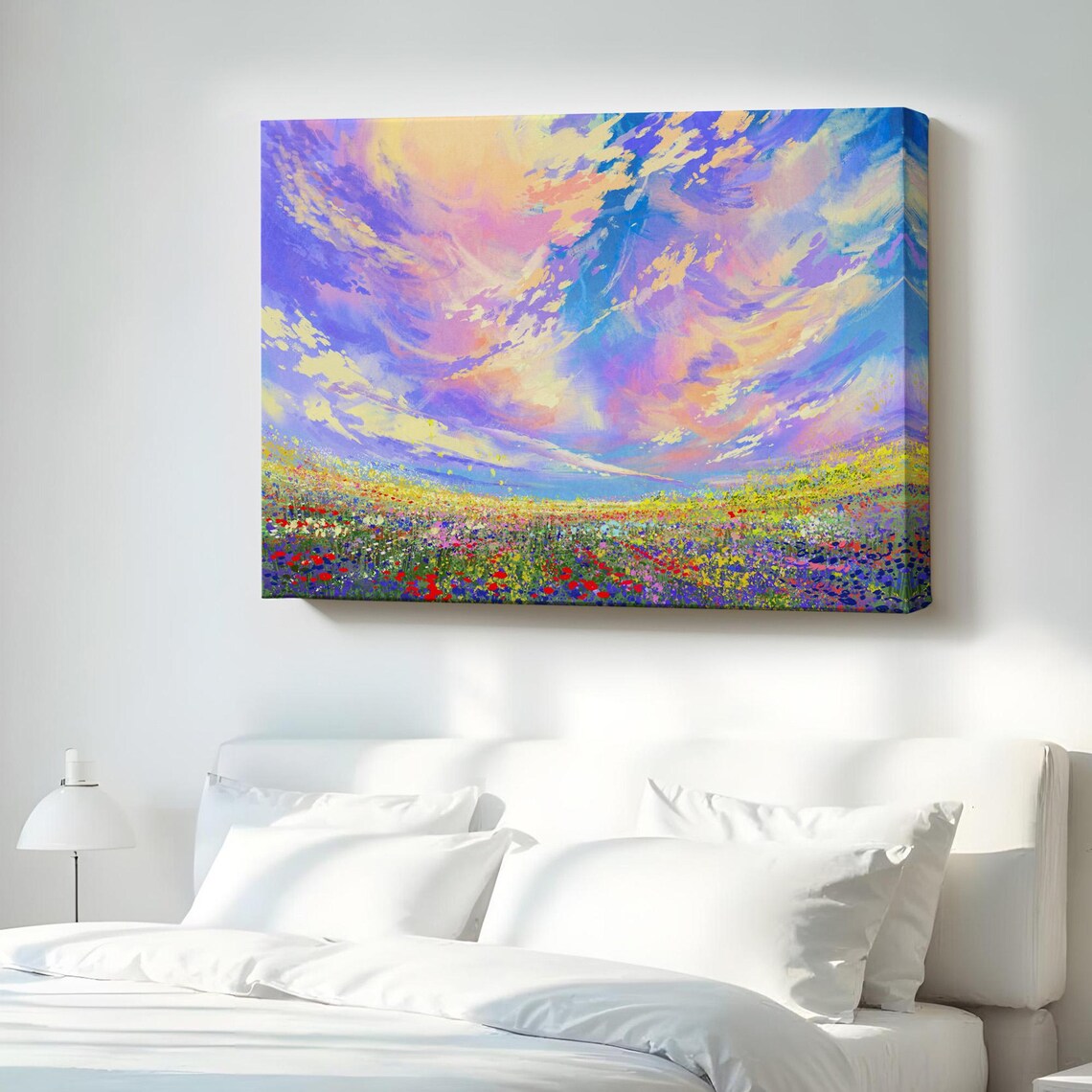 Pastel Cloud Sky Over Wildflower Meadow Impressionist Landscape Art Poster
