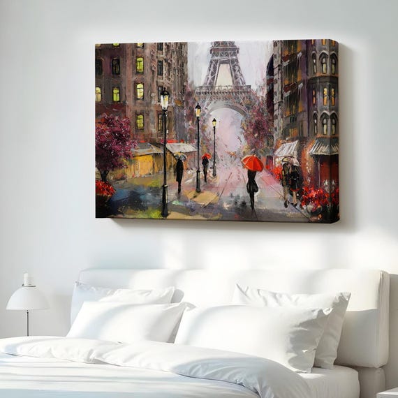 Eiffel Tower View Oil Painting Look Decorative Canvas Wall Art Housewarming Gift Framed For Home Decor