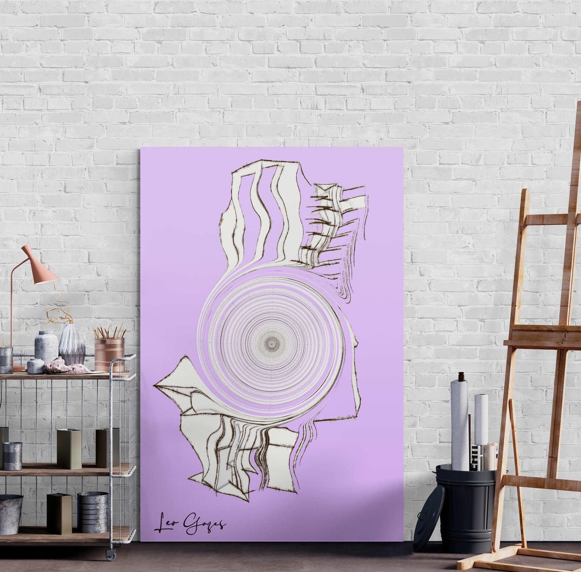 Purple Abstract Concentric Circles Flowing Lines Modern Wall Art - Image 5