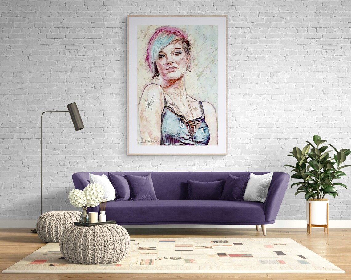 Pink Hair Punk Woman With Tattoo Bold Watercolor Portrait Poster - Image 8