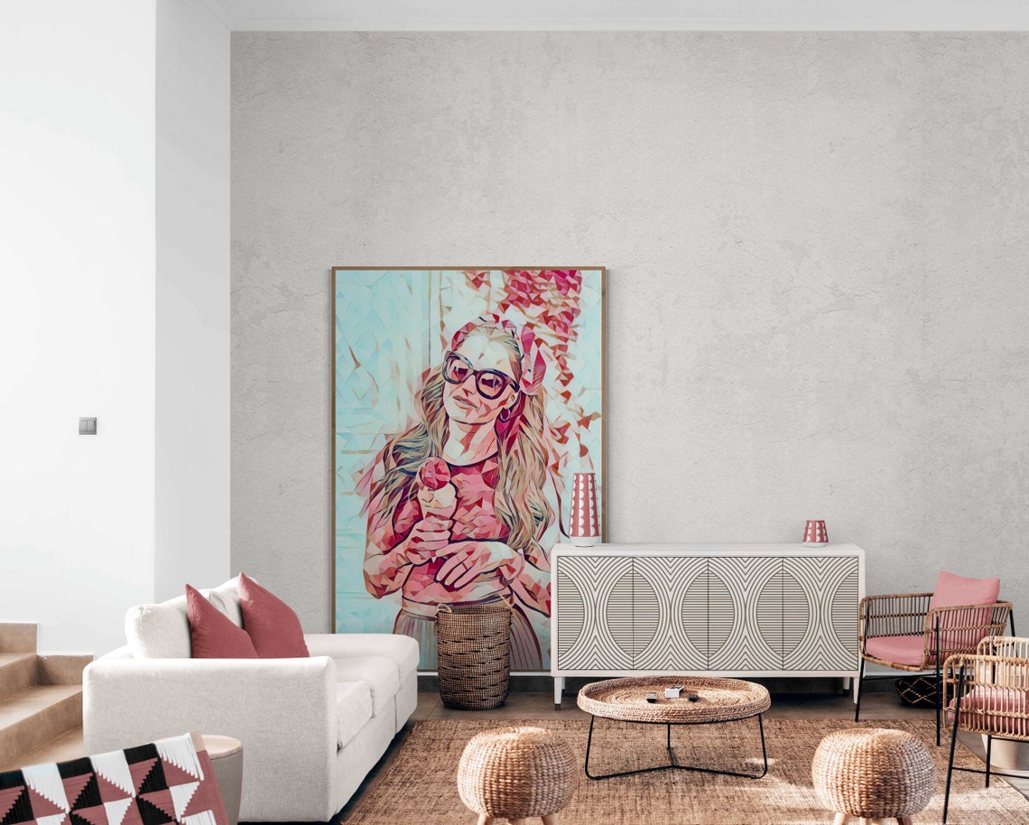 Woman With Sunglasses Eating Ice Cream Fun Geometric Art Poster - Image 3