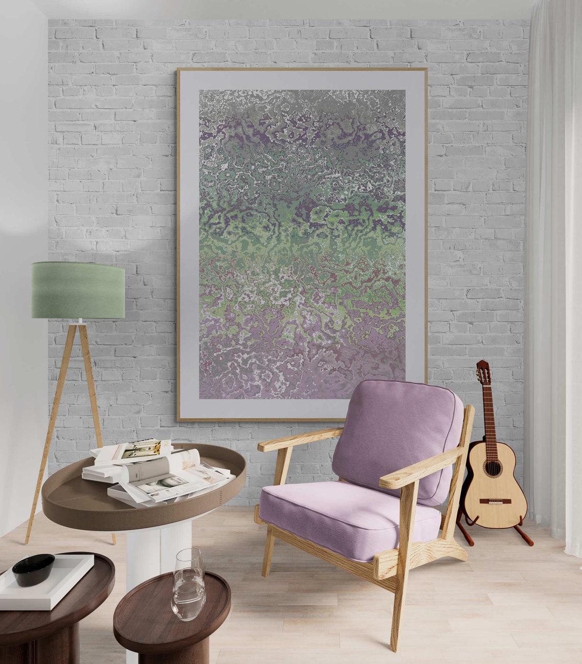 Sage Green Lavender and Purple Marble Watercolor Abstract Print - Image 5