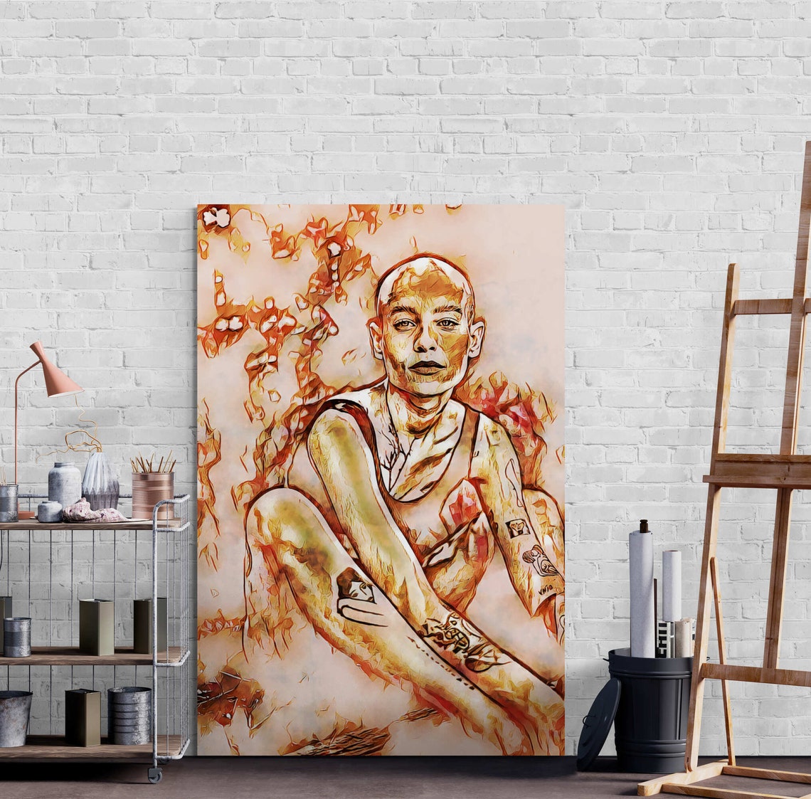 Bald Tattooed Woman Copper Tone Bold Artistic Portrait Poster - Image 8