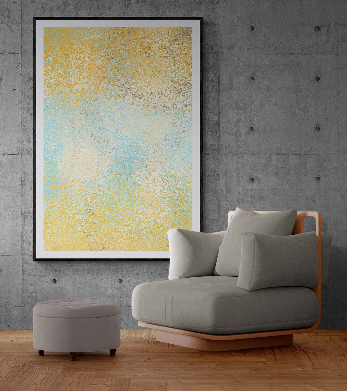 Yellow Turquoise Textured Abstract Painting Modern Art Poster - Image 7