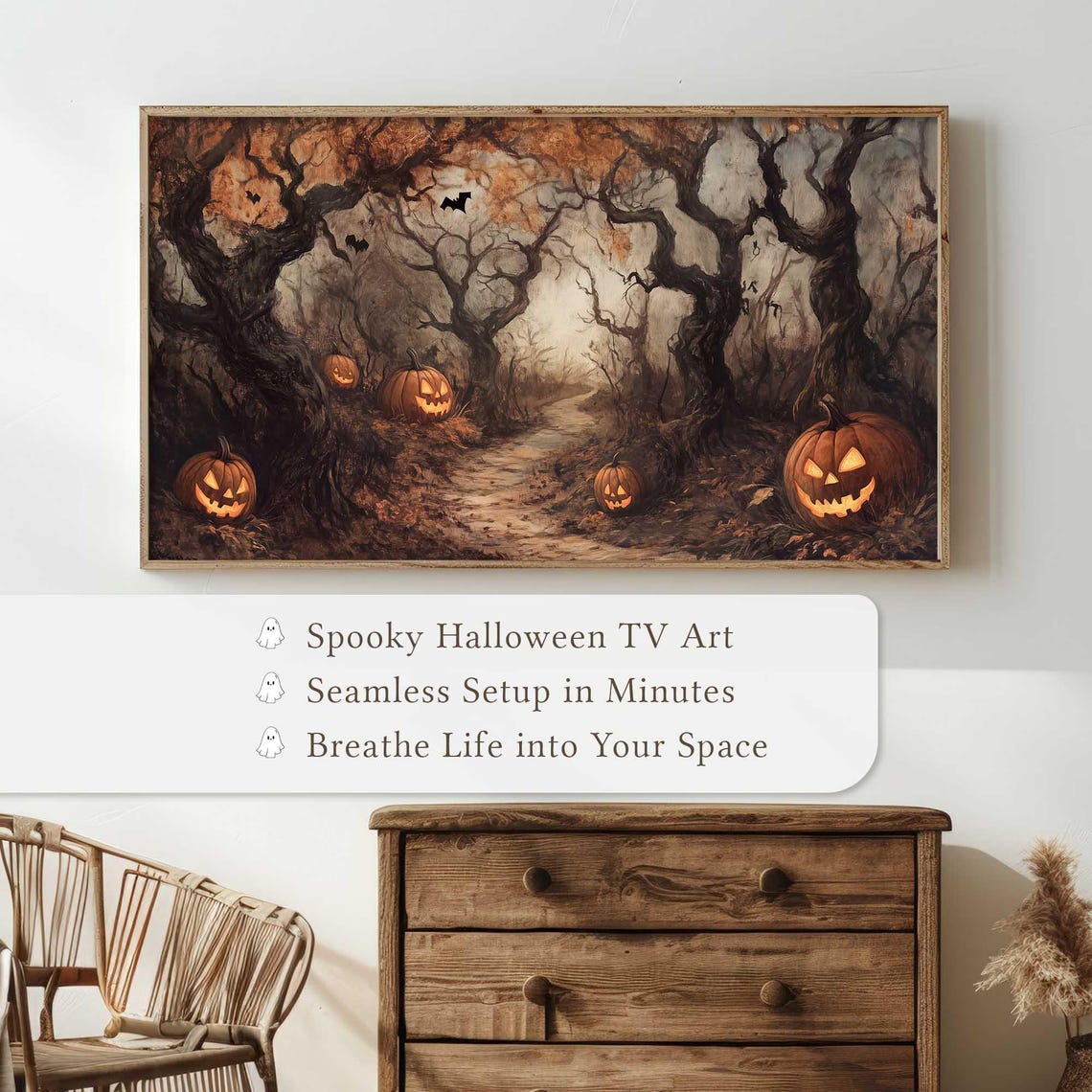 Haunted Spooky Forest Path Jack O Lanterns Bats Halloween Poster - Image 5