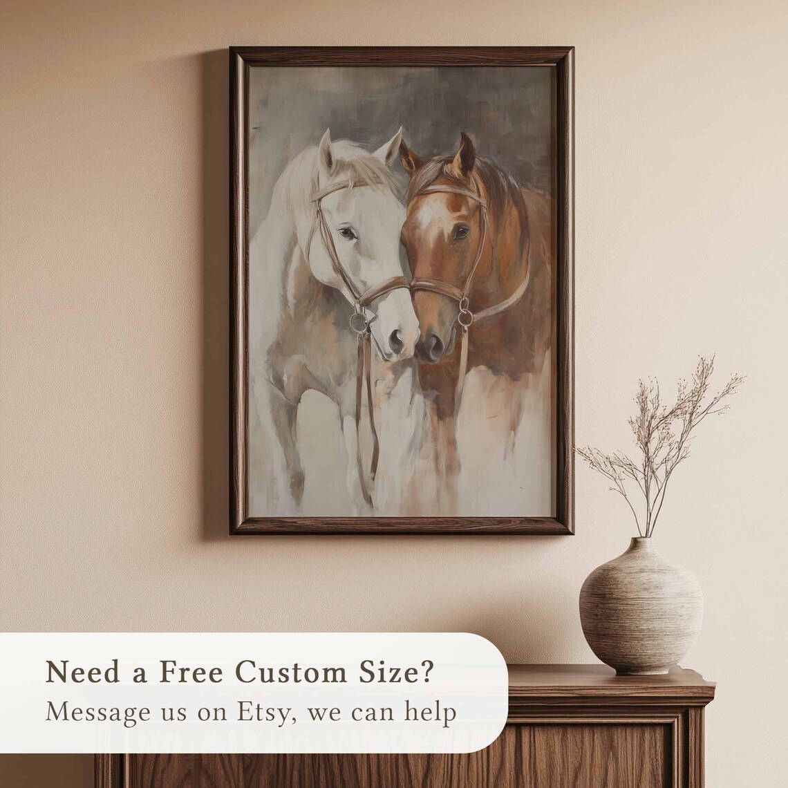 Two Gentle Horses Nuzzling Soft Watercolor Horse Portrait Poster - Image 2