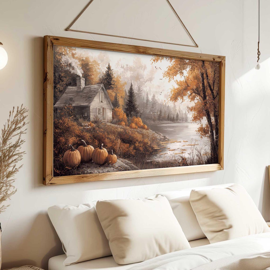 Autumn Lake Cottage Cabin Pumpkin Patch Rustic Fall Landscape Poster - Image 3