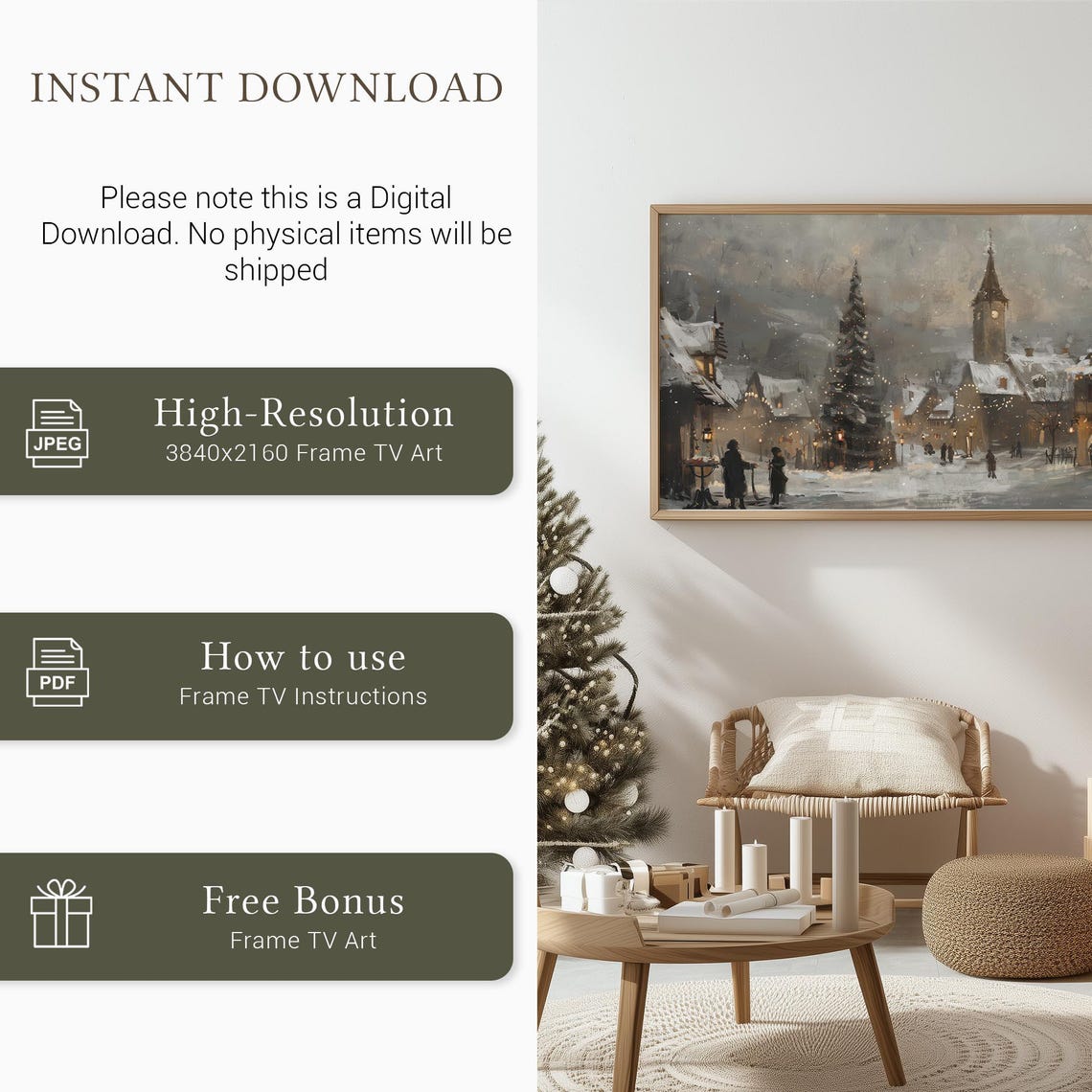 Snowy Old Town Square Christmas Tree Church Tower Dusk Poster - Image 4