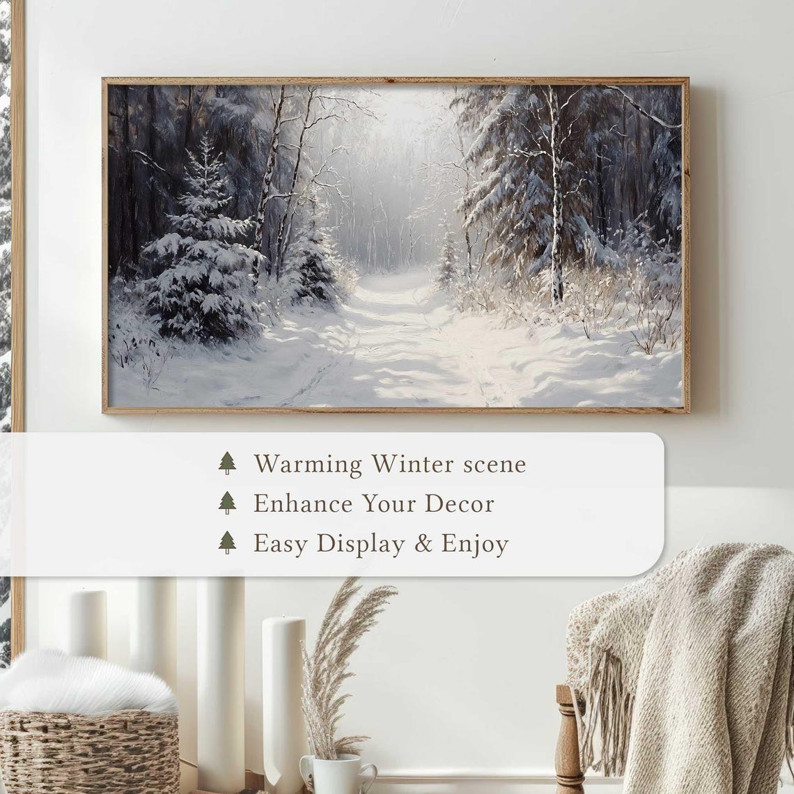 Sunlit Snowy Forest Misty Winter Morning Landscape Art Poster - Image 4