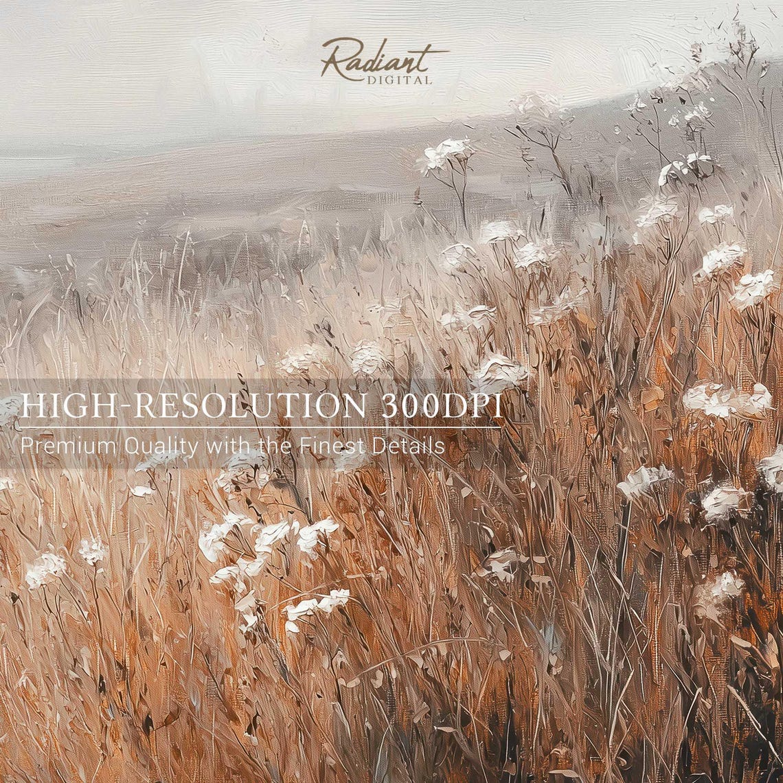 Autumn Wildflower Field Golden Grasses Misty Hills Rustic Wall Art - Image 3